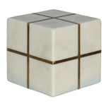 Benzara Marble Cube with Metal Inlay, White and Gold