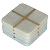 Benzara Metal Inlay Square Marble Coaster, Set of 4, White