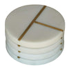Benzara Metal Inlay Round Marble Coaster, Set of 4, White
