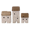 Benzara Rustic Style Wooden Cottage, Set of 3, Brown and White