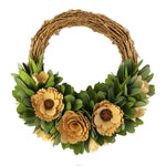Benzara Round Willow Wreath with Flowers and Leaves, Small, Brown