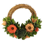 Benzara Round Willow Wreath with Flowers and Leaves, Small, Brown and Pink