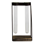 Benzara 2 Metal Frame Support Glass Tube Vase, Bronze and Clear