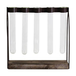 Benzara 5 Metal Frame Support Glass Tube Vase, Bronze and Clear