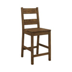 Benzara Rustic Ladder Back Counter Height Chair with Wooden Seat, Set of 2, Brown