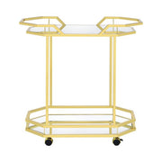 Benzara 2 Tier Geometric Metal Serving Cart with Mirror Shelves, Gold