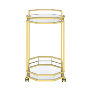 Benzara 2 Tier Geometric Metal Serving Cart with Mirror Shelves, Gold