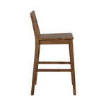Benzara Plank Style Wooden Bar Stool with Open Low Back, Set of 2, Rustic Brown