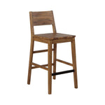 Benzara Plank Style Wooden Bar Stool with Open Low Back, Set of 2, Rustic Brown