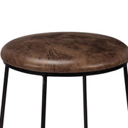 Benzara Round Wood Seat Barstool with Metal Legs, Brown and Black