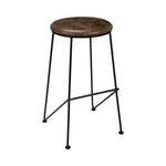 Benzara Round Wood Seat Barstool with Metal Legs, Brown and Black