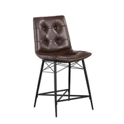 Benzara Button Tufted Fabric Counter Stool with Bucket Seating, Set of 2, Brown