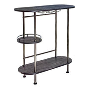Benzara Oblong Shape Metal Bar Unit with Stemware Rack, Gray and Chrome