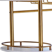 Benzara Oblong Shape Metal Bar Unit with Stemware Rack, White and Gold