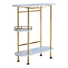 Benzara Oblong Shape Metal Bar Unit with Stemware Rack, White and Gold