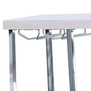 Benzara 6 Glass Shelf Metal Frame Bar Cabinet with Power Outlet, Clear and Chrome