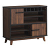 Benzara Mid Century Wooden Wine Cabinet with 2 Sliding Doors and 6 Cubies, Brown
