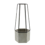 Benzara Hexagonal Cement Planter with Metal Cage, Small, Gray