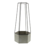 Benzara Hexagonal Cement Planter with Metal Cage, Large, Gray