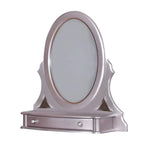 Benzara Oval Wooden Frame Vanity Mirror with Felt Lined Drawer, Silver