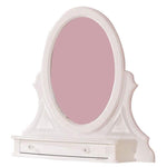 Benzara Oval Wooden Frame Vanity Mirror with Felt Lined Drawer, White