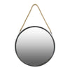 Benzara Round Shaped Metal Mirror with Rope Handle, Small, Black
