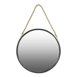 Benzara Round Shaped Metal Mirror with Rope Handle, Small, Black