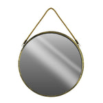 Benzara Round Shaped Metal Mirror with Rope Handle, Large, Brass