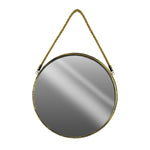 Benzara Round Shaped Metal Mirror with Rope Handle, Small, Brass
