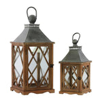 Benzara Temple Design Wooden Lantern with Ring Handle, Set of 2, Brown