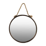 Benzara Round Shaped Metal Mirror with Rope Handle, Bronze