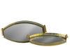 Benzara Oval Shaped Metal Tray with Mirrored Base, Set of 2, Gold