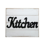 Benzara Wooden Walldecor with KITCHEN Typography, White and Black