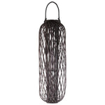 Benzara Lattice Design Bamboo Lantern with Rope Handle and Hurricane, Gray