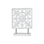 Benzara Wooden Square Shape Accentdecor with Floral Burst Cut Out Design, White