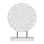 Benzara Wooden Square Shape Accentdecor with Cut Out Floral Pattern, White