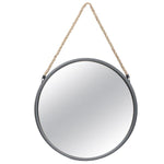 Benzara Round Metal Mirror with Rope Handle, Small, Gray