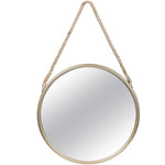Benzara Round Metal Mirror with Rope Handle, Small, Gold