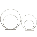 Benzara Metal Concentric Circle Sculpture with Rectangular Base, Set of 2, Silver