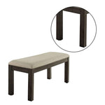Benzara Fabric Padded Bench with Wooden Block Legs, Gray and Beige