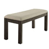 Benzara Fabric Padded Bench with Wooden Block Legs, Gray and Beige