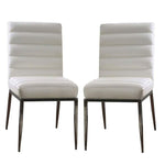 Benzara Leatherette Side Chairs with Horizontal Tufted Channels, Set of 2, White