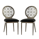 Benzara Padded Side Chair with Steel Frame, Set of 2, Silver and Black