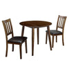 Benzara 3 Piece Round Dining Table and Leatherette Chair Set, Brown