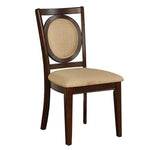 Benzara Wooden Frame Padded Side Chair, Set of 2, Brown and Beige