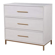 Benzara 34 Inch 3 Drawer Wooden Chest with Metal Base, Small, White