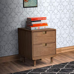 Benzara 25 Inch 2 Drawer Wooden Nightstand with Cutout Pulls, Brown