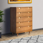 Benzara 48 inch 5 Drawer Wooden Chest with Cutout Pulls, Brown