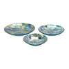 Benzara Round Glass Charger with Wavy Design, Set of 3, Blue and Gold