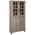 Benzara 71 Inches 2 Glass Insert and 2 Closed Door Wooden Accent Cabinet, Brown